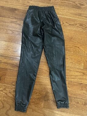 SPANX Black Faux Leather Elastic Waist Jogger Pants